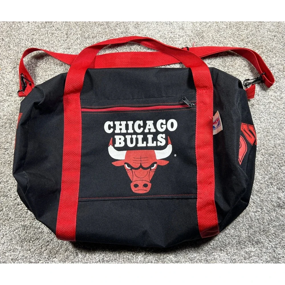 Vintage Chicago Bulls Official NBA Duffle Bag Black Red Athletic Bag USA Made